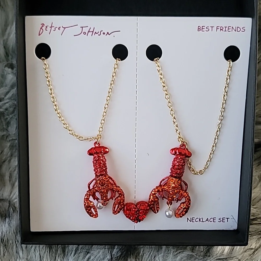 Betsey Johnson Gold and Red Lobster Best Friend Necklace Set - Picture 1 of 6